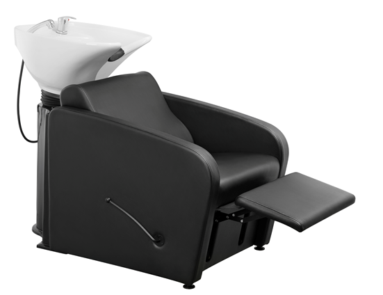 WK MULLET 2.0 - Friseurwaschbecken Friseur Waschplatz Waschsessel Rückwärtswaschbecken ( Schwarz / Weiß ) mit Manuelle Fußstütze