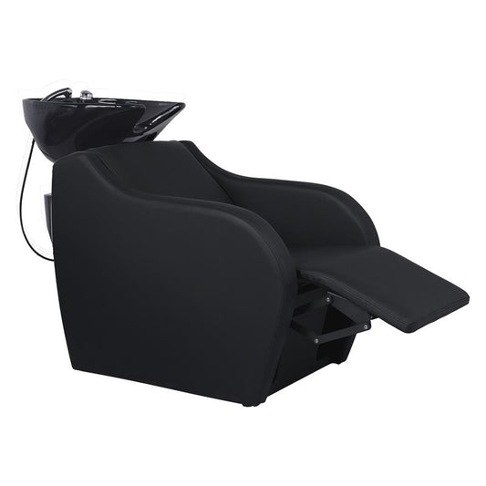 WK WISP Power+ - Friseurwaschbecken Friseur Waschplatz Waschsessel Rückwärtswaschbecken ( Schwarz / Weiß ) mit Elektronische Fußstütze