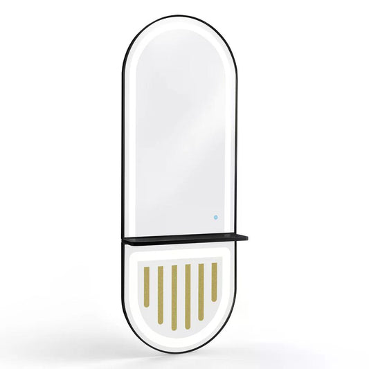 BP Wandspiegel mit Beleuchtung Ganzkörperspiegel mit Aluminiumrahmen Spiegel Groß mit Ablage Touch-Schalter 3 Lichtfarben Dimmbar Mondern für Friseursalon 17x65x177 cm J6257
