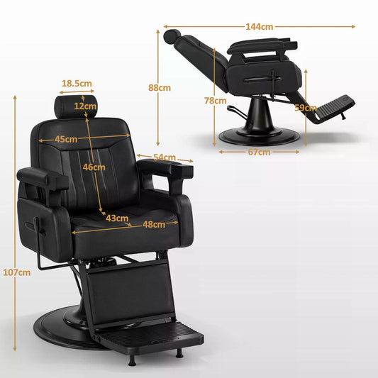 BP Friseurstuhl mit Kopfstütze Kippbar Friseureinrichtung mit Hydraulikpumpe 360° Drehbar Bedienungsstuhl Höhenverstellbar Barber Stuhl Friseurstühle Kunstleder 3856 Schwarz