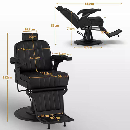 BP Friseurstuhl mit Kopfstütze Kippbar Friseureinrichtung mit Hydraulikpumpe 360° Drehbar Bedienungsstuhl Höhenverstellbar Barber Stuhl Friseurstühle Kunstleder 3884 Schwarz