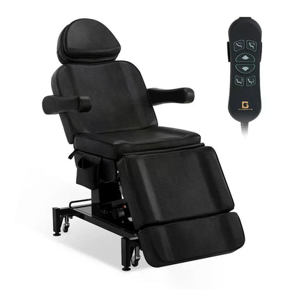 BP Kosmetikliege Elektrisch mit 3 Motoren & Rollen Massageliege Klappbar & 18CM Höhenverstellbar 180°Drehbare Armlehnen Tattoo Liege für SPA Salon 0754 Schwarz