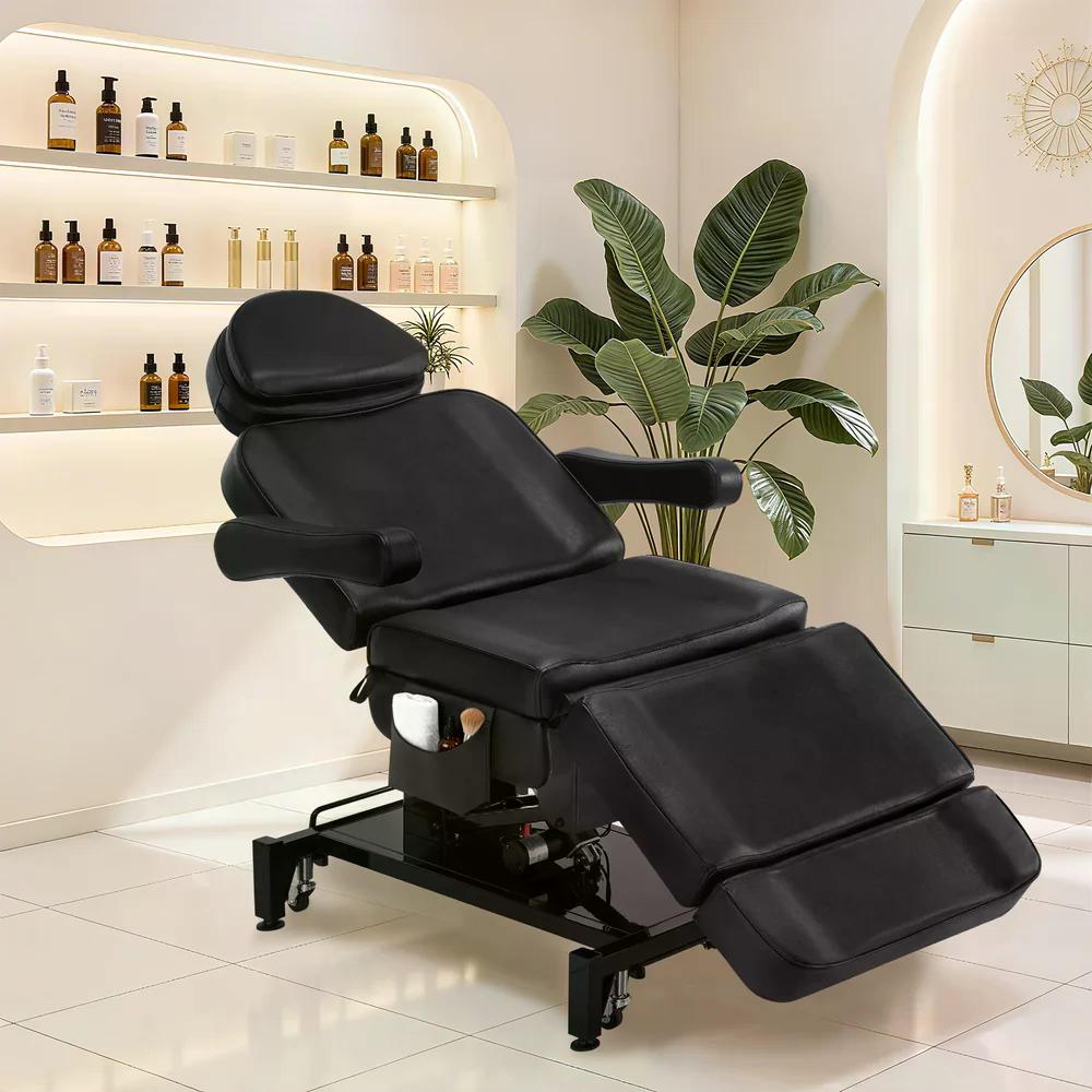 BP Kosmetikliege Elektrisch mit 3 Motoren & Rollen Massageliege Klappbar & 18CM Höhenverstellbar 180°Drehbare Armlehnen Tattoo Liege für SPA Salon 0754 Schwarz