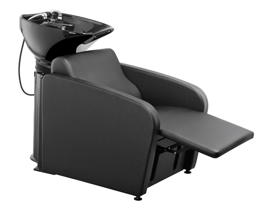 WK MULLET 2.0 - Friseurwaschbecken Friseur Waschplatz Waschsessel Rückwärtswaschbecken ( Schwarz / Weiß ) mit Elektronische Fußstütze