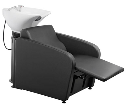 WK MULLET 2.0 - Friseurwaschbecken Friseur Waschplatz Waschsessel Rückwärtswaschbecken ( Schwarz / Weiß ) mit Elektronische Fußstütze