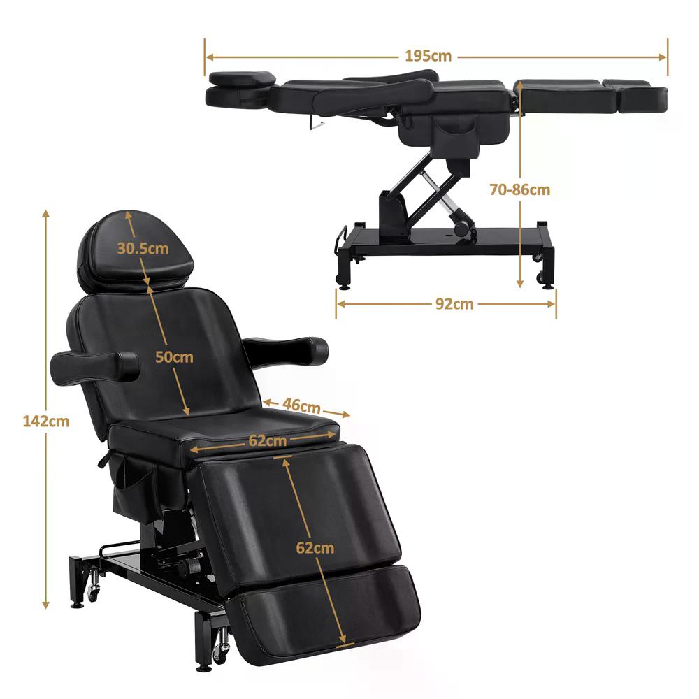BP Kosmetikliege Elektrisch mit 3 Motoren & Rollen Massageliege Klappbar & 18CM Höhenverstellbar 180°Drehbare Armlehnen Tattoo Liege für SPA Salon 0754 Schwarz