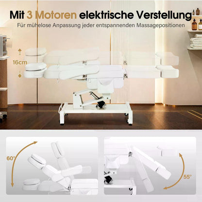 BP Kosmetikliege Elektrisch mit 3 Motoren & Rollen Massageliege Klappbar & 18CM Höhenverstellbar 180°Drehbare Armlehnen Tattoo Liege für SPA Salon 0754 Schwarz
