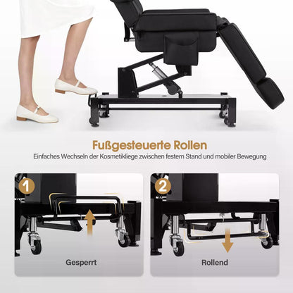 BP Kosmetikliege Elektrisch mit 3 Motoren & Rollen Massageliege Klappbar & 18CM Höhenverstellbar 180°Drehbare Armlehnen Tattoo Liege für SPA Salon 0754 Schwarz