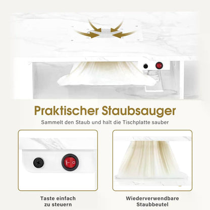 BP Manikürtisch mit 4 Schubladen 2 Regalen 5 Ablagen & 1 Auszugsschrank Nageltisch mit Absaugung 2 Staubsaugerbeuteln Nagelstudio Tisch für Beautysalon Marmor-Weiß Gold 2439