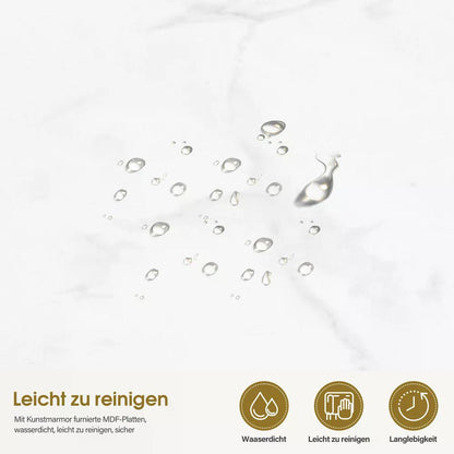 BP Manikürtisch mit 4 Schubladen 2 Regalen 5 Ablagen & 1 Auszugsschrank Nageltisch mit Absaugung 2 Staubsaugerbeuteln Nagelstudio Tisch für Beautysalon Marmor-Weiß Gold 2439