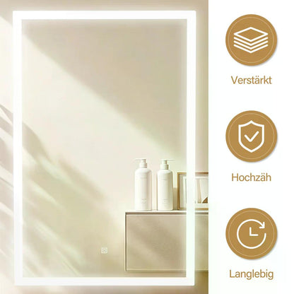 BP Friseurplatz mit 2 Schubladen Schminktisch mit Spiegel Bedienungsplatz mit 6 Ablagen & 2 Schränken Spiegelschrank mit Beleuchtung Spiegeltisch Modern Friseureinrichtung J3131 (Braun)