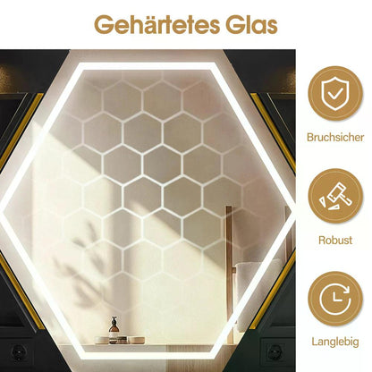 BP Friseurplatz mit 4 Schubladen Schminktisch mit Spiegel Bedienungsplatz mit 6 Ablagen & 2 Schränken Spiegelschrank mit Beleuchtung Spiegeltisch Friseureinrichtung J3158 (Schwarz-Gold)