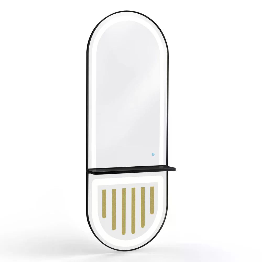 BP Wandspiegel mit Beleuchtung Ganzkörperspiegel mit Aluminiumrahmen Spiegel Groß mit Ablage Touch-Schalter 3 Lichtfarben Dimmbar Mondern für Friseursalon 17x65x177 cm J6257