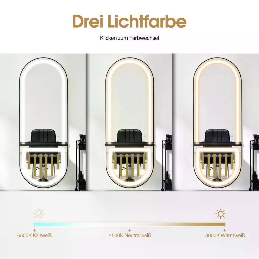 BP Wandspiegel mit Beleuchtung Ganzkörperspiegel mit Aluminiumrahmen Spiegel Groß mit Ablage Touch-Schalter 3 Lichtfarben Dimmbar Mondern für Friseursalon 17x65x177 cm J6257