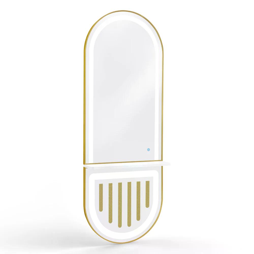 BP Wandspiegel mit Beleuchtung Ganzkörperspiegel mit Aluminiumrahmen Spiegel Groß mit Ablage Touch-Schalter 3 Lichtfarben Dimmbar Mondern für Friseursalon 17x65x177 cm J6257
