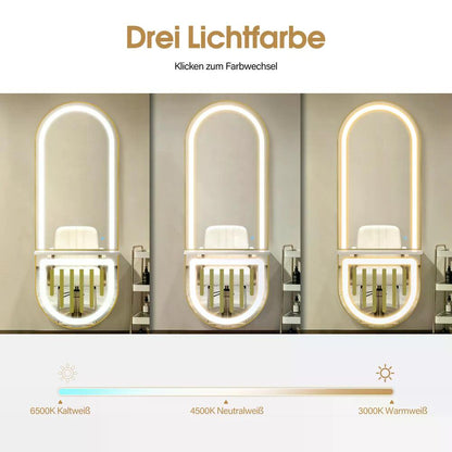 BP Wandspiegel mit Beleuchtung Ganzkörperspiegel mit Aluminiumrahmen Spiegel Groß mit Ablage Touch-Schalter 3 Lichtfarben Dimmbar Mondern für Friseursalon 17x65x177 cm J6257