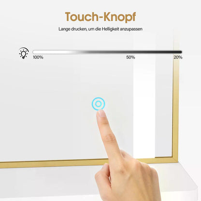 BP Wandspiegel mit Beleuchtung Ganzkörperspiegel mit Aluminiumrahmen Spiegel Groß mit Ablage Touch-Schalter 3 Lichtfarben Dimmbar Mondern für Friseursalon 17x65x177 cm J6257