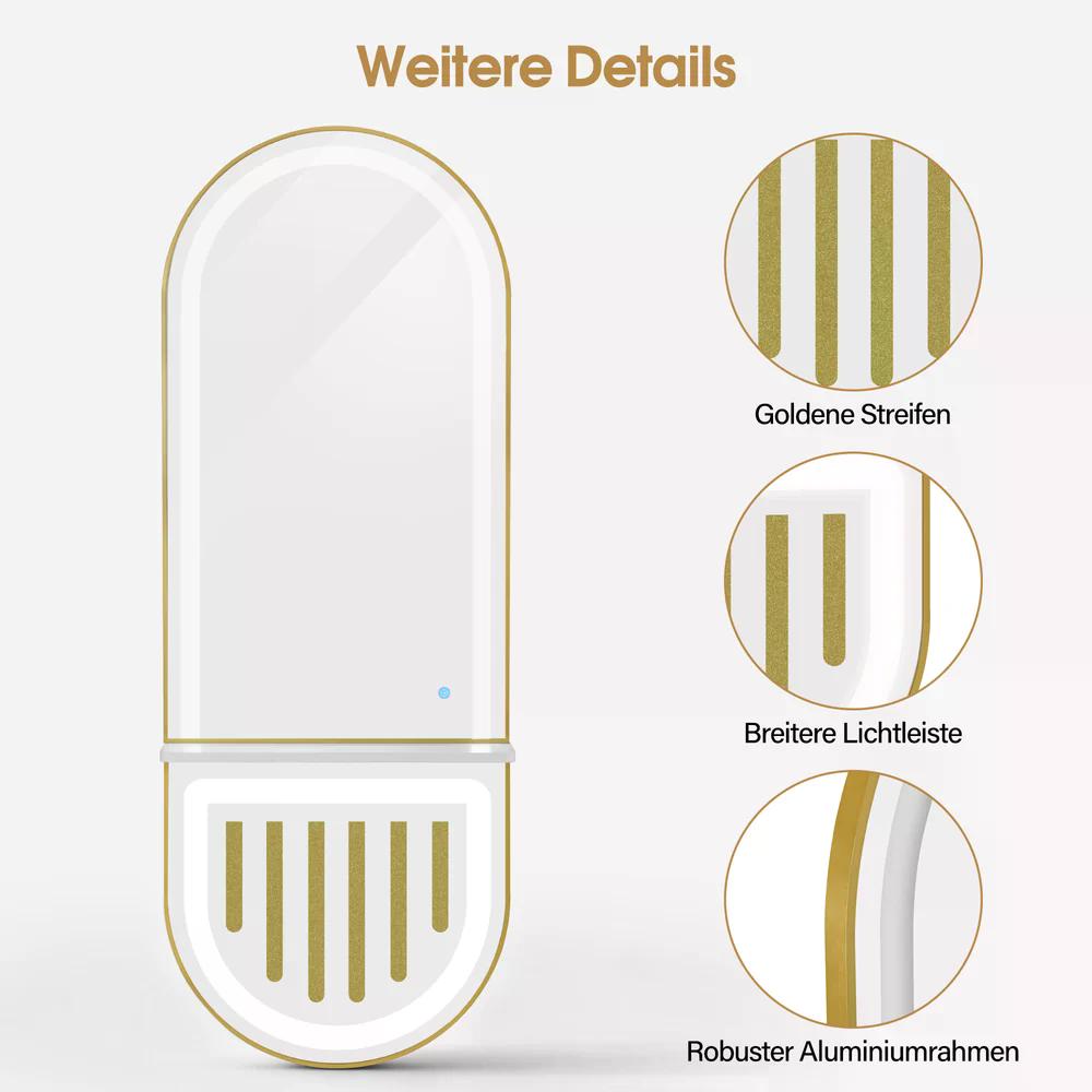BP Wandspiegel mit Beleuchtung Ganzkörperspiegel mit Aluminiumrahmen Spiegel Groß mit Ablage Touch-Schalter 3 Lichtfarben Dimmbar Mondern für Friseursalon 17x65x177 cm J6257