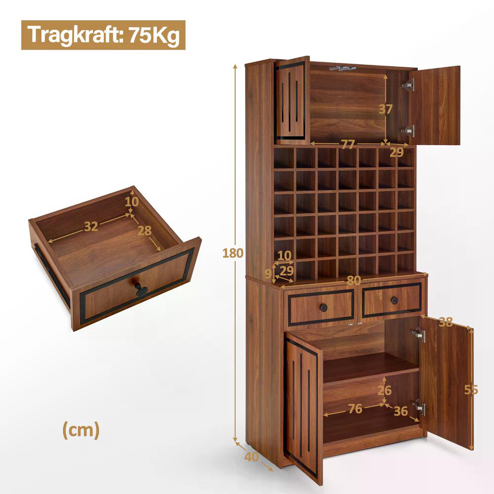 BP Handtuchschrank mit 2 Schubladen 42 offenen Fächern 4 Schränken Badezimmerschrank Hochschrank Aufbewahrungsschrank Holz für Friseursalon Schönheitssalon R6194 R6179