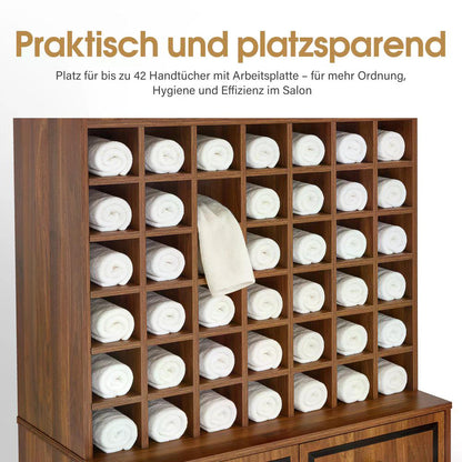 BP Handtuchschrank mit 2 Schubladen 42 offenen Fächern 4 Schränken Badezimmerschrank Hochschrank Aufbewahrungsschrank Holz für Friseursalon Schönheitssalon R6194 R6179