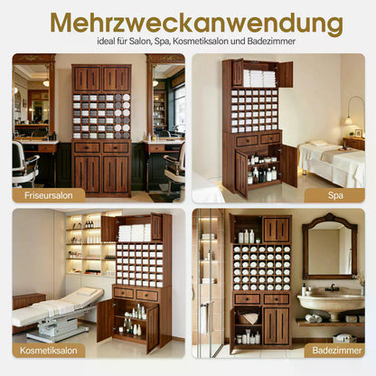 BP Handtuchschrank mit 2 Schubladen 42 offenen Fächern 4 Schränken Badezimmerschrank Hochschrank Aufbewahrungsschrank Holz für Friseursalon Schönheitssalon R6194 R6179