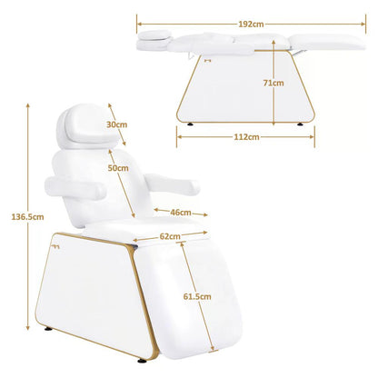 BP Kosmetikliege Elektrisch mit 2 Motoren Kopfstütze 16 cm ausziehbar 180° Drehbare Armlehnen Massageliege 80 cm breit Tattoo Liege für SPA Salon 0739 Weiß Kunstleder