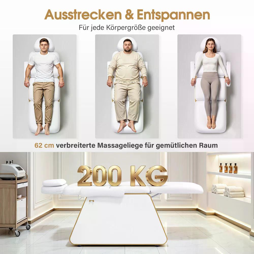 BP Kosmetikliege Elektrisch mit 2 Motoren Kopfstütze 16 cm ausziehbar 180° Drehbare Armlehnen Massageliege 80 cm breit Tattoo Liege für SPA Salon 0739 Weiß Kunstleder