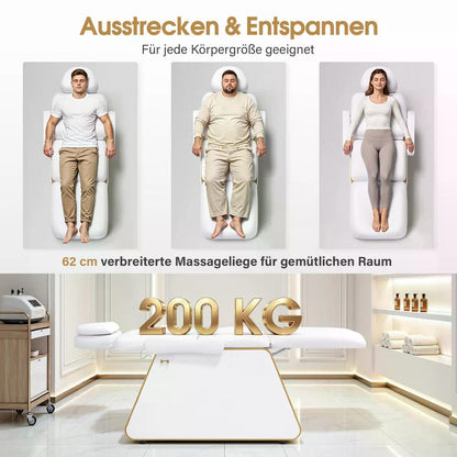 BP Kosmetikliege Elektrisch mit 2 Motoren Kopfstütze 16 cm ausziehbar 180° Drehbare Armlehnen Massageliege 80 cm breit Tattoo Liege für SPA Salon 0739 Weiß Kunstleder
