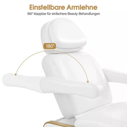 BP Kosmetikliege Elektrisch mit 2 Motoren Kopfstütze 16 cm ausziehbar 180° Drehbare Armlehnen Massageliege 80 cm breit Tattoo Liege für SPA Salon 0739 Weiß Kunstleder