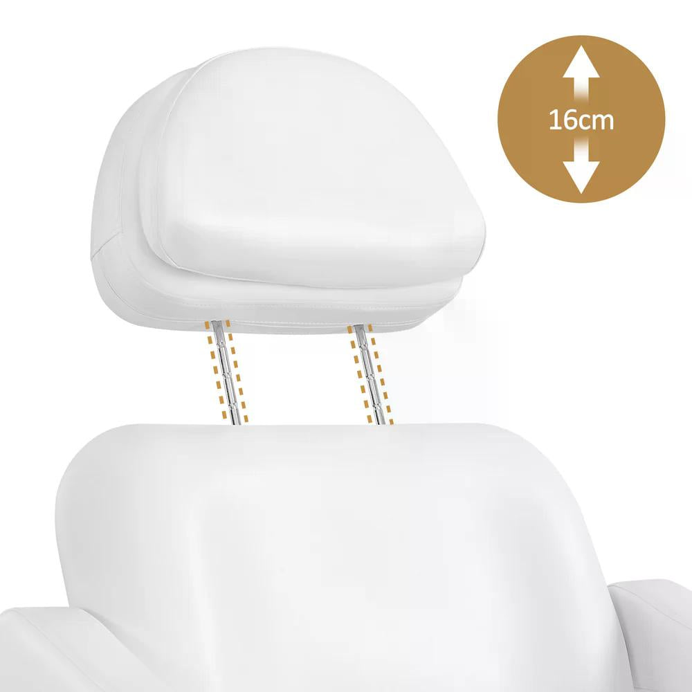 BP Kosmetikliege Elektrisch mit 2 Motoren Kopfstütze 16 cm ausziehbar 180° Drehbare Armlehnen Massageliege 80 cm breit Tattoo Liege für SPA Salon 0739 Weiß Kunstleder