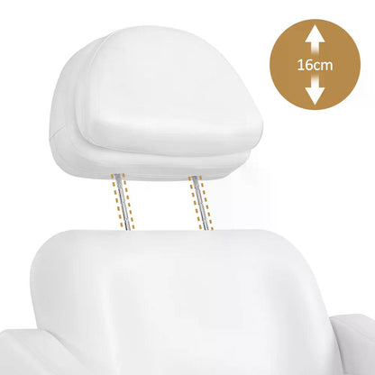 BP Kosmetikliege Elektrisch mit 2 Motoren Kopfstütze 16 cm ausziehbar 180° Drehbare Armlehnen Massageliege 80 cm breit Tattoo Liege für SPA Salon 0739 Weiß Kunstleder