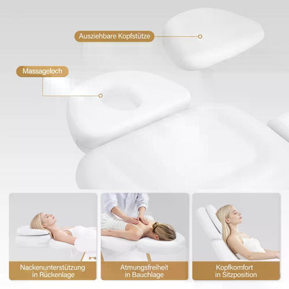 BP Kosmetikliege Elektrisch mit 2 Motoren Kopfstütze 16 cm ausziehbar 180° Drehbare Armlehnen Massageliege 80 cm breit Tattoo Liege für SPA Salon 0739 Weiß Kunstleder