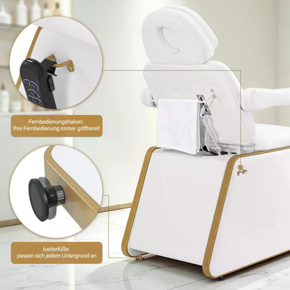 BP Kosmetikliege Elektrisch mit 2 Motoren Kopfstütze 16 cm ausziehbar 180° Drehbare Armlehnen Massageliege 80 cm breit Tattoo Liege für SPA Salon 0739 Weiß Kunstleder