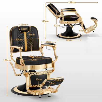 BP Friseurstuhl mit Kopfstütze Kippbar Friseureinrichtung mit Hydraulikpumpe 360° Drehbar Höhenverstellbarer Bedienungsstuhl im Vintage Stil Barber Stuhl Kunstleder 2965 Gold-Schwarz