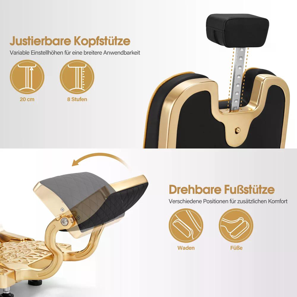 BP Friseurstuhl mit Kopfstütze Kippbar Friseureinrichtung mit Hydraulikpumpe 360° Drehbar Höhenverstellbarer Bedienungsstuhl im Vintage Stil Barber Stuhl Kunstleder 2965 Gold-Schwarz