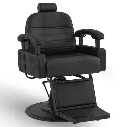 BP Friseurstuhl mit Kopfstütze Kippbar Friseureinrichtung mit Hydraulikpumpe 360° Drehbar Bedienungsstuhl Höhenverstellbar Barber Stuhl Friseurstühle Kunstleder 3841 Schwarz