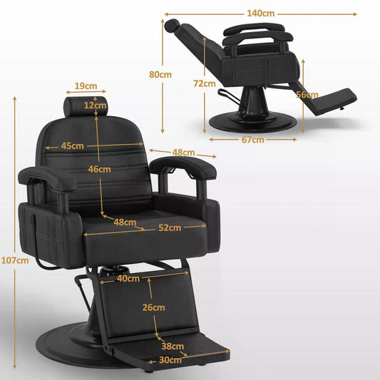 BP Friseurstuhl mit Kopfstütze Kippbar Friseureinrichtung mit Hydraulikpumpe 360° Drehbar Bedienungsstuhl Höhenverstellbar Barber Stuhl Friseurstühle Kunstleder 3841 Schwarz