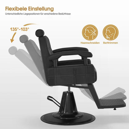 BP Friseurstuhl mit Kopfstütze Kippbar Friseureinrichtung mit Hydraulikpumpe 360° Drehbar Bedienungsstuhl Höhenverstellbar Barber Stuhl Friseurstühle Kunstleder 3841 Schwarz