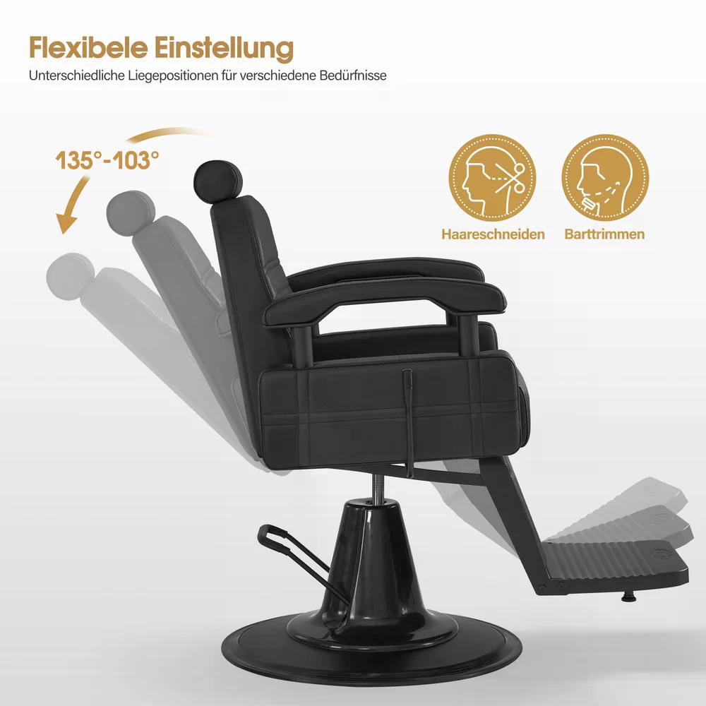 BP Friseurstuhl mit Kopfstütze Kippbar Friseureinrichtung mit Hydraulikpumpe 360° Drehbar Bedienungsstuhl Höhenverstellbar Barber Stuhl Friseurstühle Kunstleder 3841 Schwarz