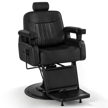 BP Friseurstuhl mit Kopfstütze Kippbar Friseureinrichtung mit Hydraulikpumpe 360° Drehbar Bedienungsstuhl Höhenverstellbar Barber Stuhl Friseurstühle Kunstleder 3856 Schwarz