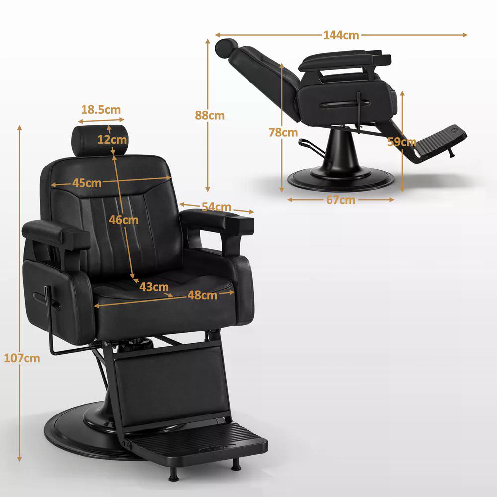 BP Friseurstuhl mit Kopfstütze Kippbar Friseureinrichtung mit Hydraulikpumpe 360° Drehbar Bedienungsstuhl Höhenverstellbar Barber Stuhl Friseurstühle Kunstleder 3856 Schwarz