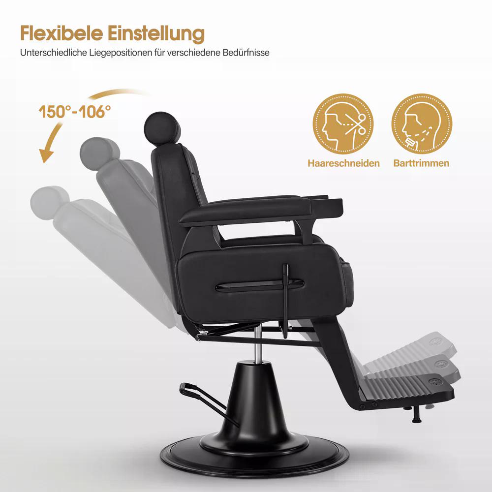 BP Friseurstuhl mit Kopfstütze Kippbar Friseureinrichtung mit Hydraulikpumpe 360° Drehbar Bedienungsstuhl Höhenverstellbar Barber Stuhl Friseurstühle Kunstleder 3856 Schwarz