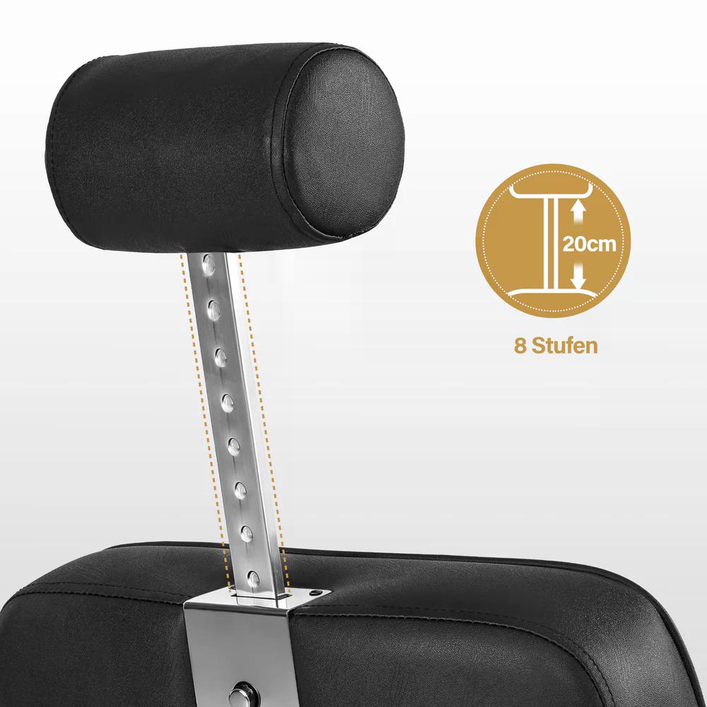 BP Friseurstuhl mit Kopfstütze Kippbar Friseureinrichtung mit Hydraulikpumpe 360° Drehbar Bedienungsstuhl Höhenverstellbar Barber Stuhl Friseurstühle Kunstleder 3856 Schwarz