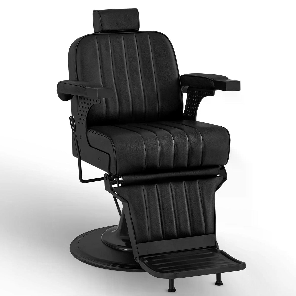 BP Friseurstuhl mit Kopfstütze Kippbar Friseureinrichtung mit Hydraulikpumpe 360° Drehbar Bedienungsstuhl Höhenverstellbar Barber Stuhl Friseurstühle Kunstleder 3884 Schwarz