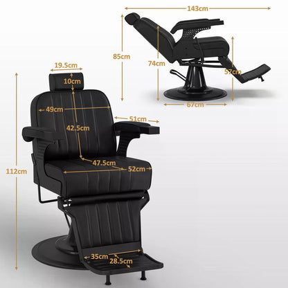 BP Friseurstuhl mit Kopfstütze Kippbar Friseureinrichtung mit Hydraulikpumpe 360° Drehbar Bedienungsstuhl Höhenverstellbar Barber Stuhl Friseurstühle Kunstleder 3884 Schwarz