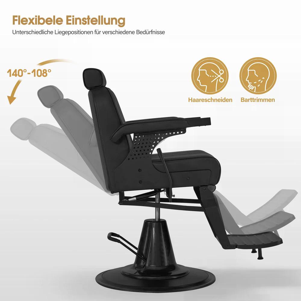 BP Friseurstuhl mit Kopfstütze Kippbar Friseureinrichtung mit Hydraulikpumpe 360° Drehbar Bedienungsstuhl Höhenverstellbar Barber Stuhl Friseurstühle Kunstleder 3884 Schwarz