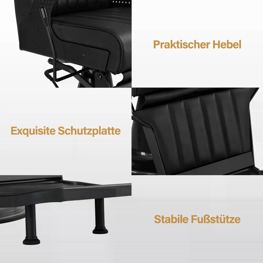 BP Friseurstuhl mit Kopfstütze Kippbar Friseureinrichtung mit Hydraulikpumpe 360° Drehbar Bedienungsstuhl Höhenverstellbar Barber Stuhl Friseurstühle Kunstleder 3884 Schwarz