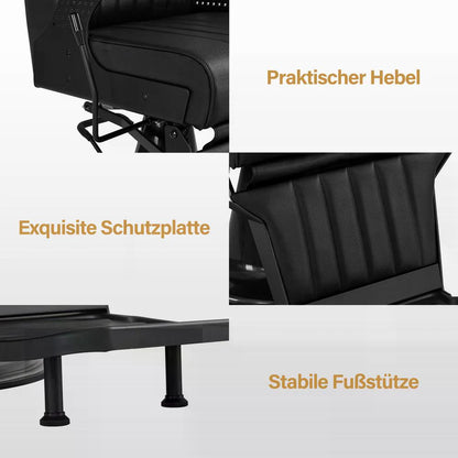 BP Friseurstuhl mit Kopfstütze Kippbar Friseureinrichtung mit Hydraulikpumpe 360° Drehbar Bedienungsstuhl Höhenverstellbar Barber Stuhl Friseurstühle Kunstleder 3884 Schwarz