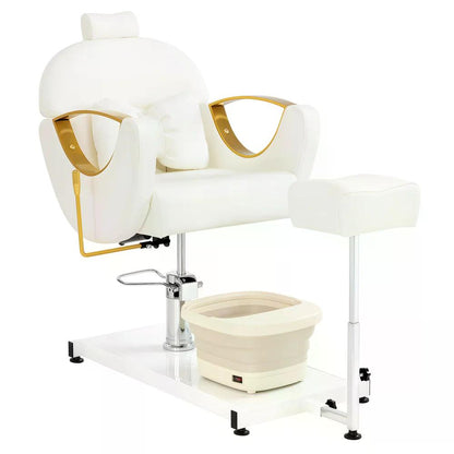BP Pediküre Stuhl mit Fußbadewanne & Pediküre Hocker Friseurstuhl mit Goldlackierten Armlehnen Höhenverstellbar & Kippbar Fußpflegestuhl für Nagelstudio F0325 Gold-Weiß
