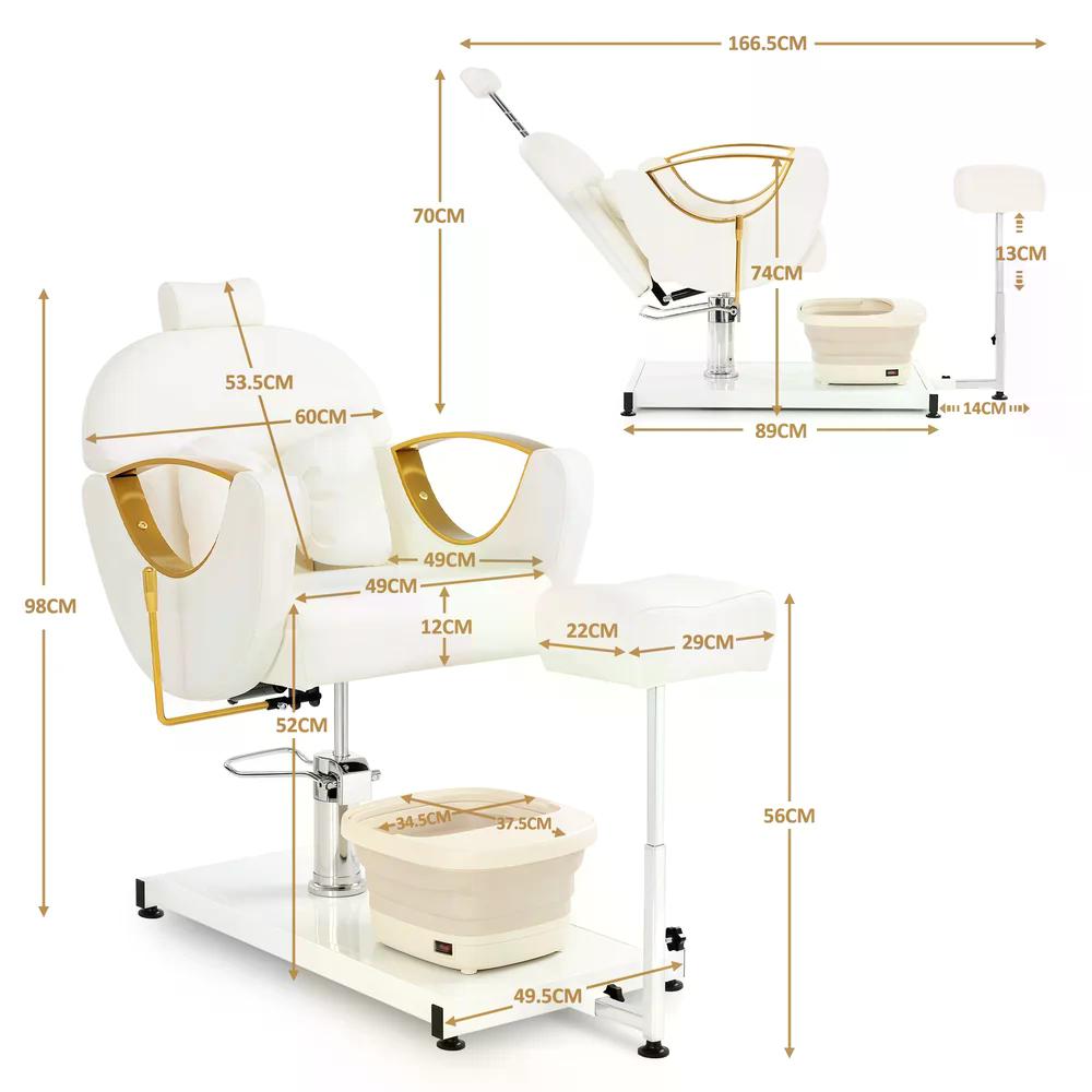 BP Pediküre Stuhl mit Fußbadewanne & Pediküre Hocker Friseurstuhl mit Goldlackierten Armlehnen Höhenverstellbar & Kippbar Fußpflegestuhl für Nagelstudio F0325 Gold-Weiß